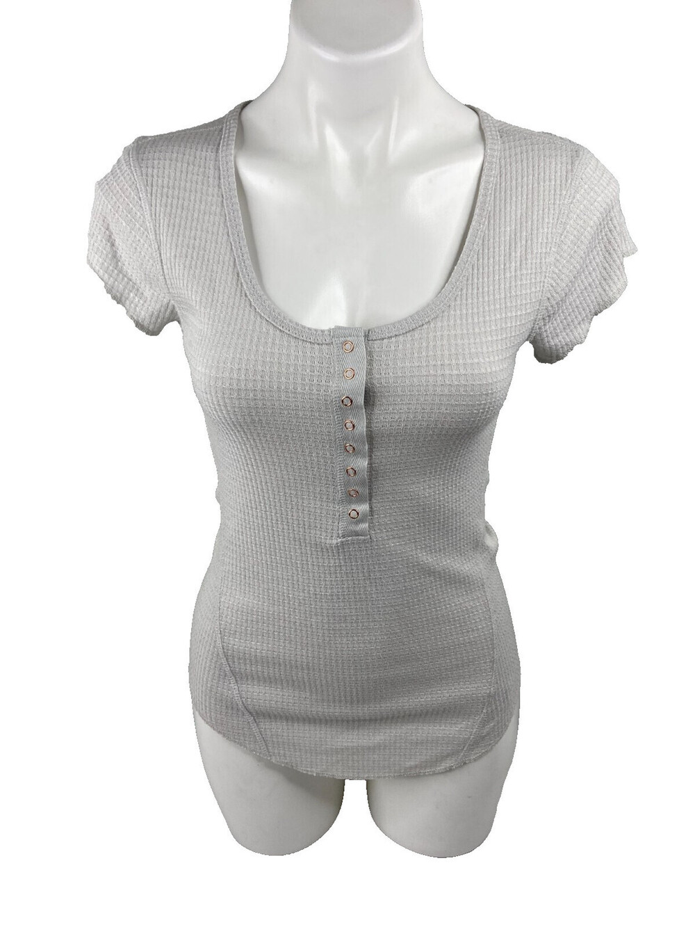 Zenana Women Small Gray Waffle Knit Top Snap Front Lightweight Casual NWT